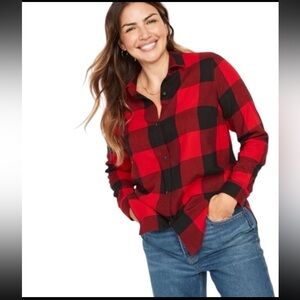 Old Navy Women's Flannel Boyfriend Shirt RED BUFFALO CHECK small EUC